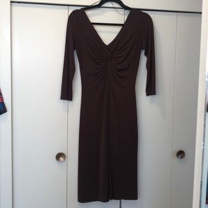 Chocolate Brown V-Neck 3/4 Sleeve Dress